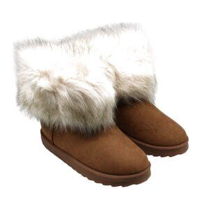 NWT•Sugar Brown Faux Fur Cuff Ankle Boots